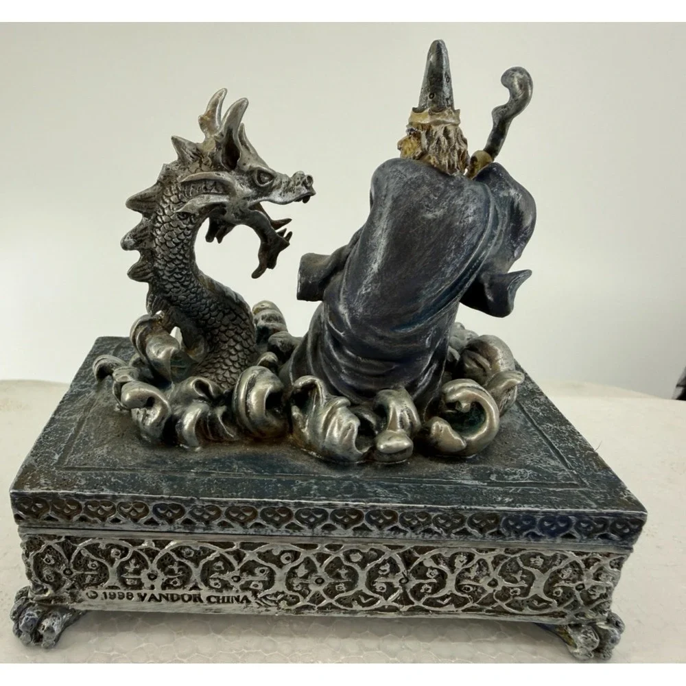 Vintage Vandor the Wizard Keepsake Box Pewter Color 4 1/2 X 6 X 4 Inches